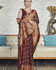 Dark Maroon Banarasi Jaal Katan Silk Zari Woven Saree