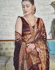 Dark Maroon Banarasi Jaal Katan Silk Zari Woven Saree