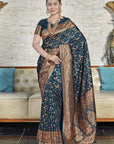 Deep Blue Banarasi Jaal Katan Silk Zari Woven Saree