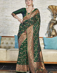 Dark Green Banarasi Jaal Katan Silk Zari Woven Saree