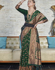 Dark Green Banarasi Jaal Katan Silk Zari Woven Saree