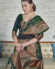 Dark Green Banarasi Jaal Katan Silk Zari Woven Saree