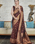 Dark Maroon Banarasi Jaal Katan Silk Zari Woven Saree