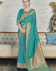 Pacific Blue Banarasi Katan Silk Zari Woven Saree