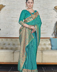 Pacific Blue Banarasi Katan Silk Zari Woven Saree