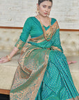 Pacific Blue Banarasi Katan Silk Zari Woven Saree