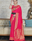 Hot Pink Banarasi Katan Silk Zari Woven Saree