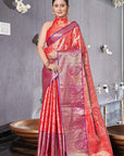 Persian Red Kanchipuram Silk Jaal Traditional Rich Zari Woven Saree