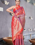 Persian Red Kanchipuram Silk Jaal Traditional Rich Zari Woven Saree