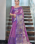 Warm Purple Kanchipuram Silk Jaal Traditional Rich Zari Woven Saree