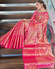 Pink Kanchipuram Silk Jaal Traditional Rich Zari Woven Saree