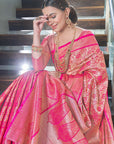 Pink Kanchipuram Silk Jaal Traditional Rich Zari Woven Saree