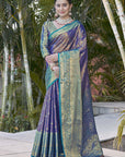 Navy Blue Kanchipuram Tissue Silk Traditional Zari Woven Saree