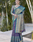 Navy Blue Kanchipuram Tissue Silk Traditional Zari Woven Saree