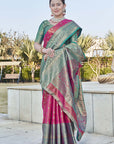 Pink Kanchipuram Tissue Silk Traditional Zari Woven Saree