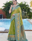 Olive Green Pure Tissue Zari Woven Saree