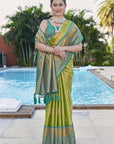 Olive Green Pure Tissue Zari Woven Saree