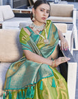 Olive Green Pure Tissue Zari Woven Saree