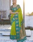 Icky Green Soft Silk Contrast Zari Woven Saree