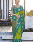 Icky Green Soft Silk Contrast Zari Woven Saree