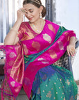 Green Soft Silk Contrast Zari Woven Saree