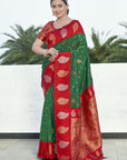 Hippie Green Soft Silk Contrast Zari Woven Saree