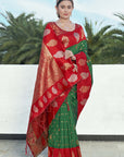 Hippie Green Soft Silk Contrast Zari Woven Saree