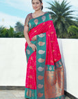 Raspberry Pink Soft Silk Contrast Zari Woven Saree