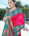 Raspberry Pink Soft Silk Contrast Zari Woven Saree