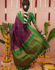 Wine Soft Silk Narayanpeth Paithani Zari Woven Saree with Contrast Weaves