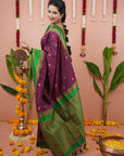 Wine Soft Silk Narayanpeth Paithani Zari Woven Saree with Contrast Weaves