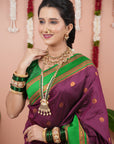 Wine Soft Silk Narayanpeth Paithani Zari Woven Saree with Contrast Weaves