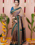 Chickoo Soft Silk Narayanpeth Paithani Zari Woven Saree with Contrast Weaves