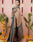 Chickoo Soft Silk Narayanpeth Paithani Zari Woven Saree with Contrast Weaves