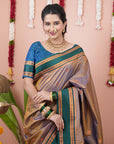 Chickoo Soft Silk Narayanpeth Paithani Zari Woven Saree with Contrast Weaves