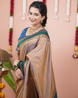 Chickoo Soft Silk Narayanpeth Paithani Zari Woven Saree with Contrast Weaves