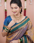 Chickoo Soft Silk Narayanpeth Paithani Zari Woven Saree with Contrast Weaves