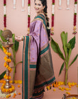 Lavender with Green Soft Silk Narayanpeth Paithani Zari Woven Saree with Contrast Weaves