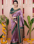 Lavender with Green Soft Silk Narayanpeth Paithani Zari Woven Saree with Contrast Weaves