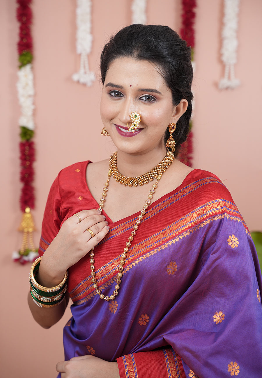 Purple Soft Silk Narayanpeth Paithani Zari Woven Saree with Contrast Weaves