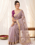 Lavender Original Banarasi Checks Saree Designer Party Wear Saree With Beads Handwork Zari Border Rich Pallu Wedding Festive Saree