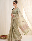 Pista Original Banarasi Checks Saree Designer Party Wear Saree With Beads Handwork Zari Border Rich Pallu Wedding Festive Saree
