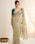 Pista Original Banarasi Checks Saree Designer Party Wear Saree With Beads Handwork Zari Border Rich Pallu Wedding Festive Saree