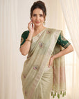 Pista Original Banarasi Checks Saree Designer Party Wear Saree With Beads Handwork Zari Border Rich Pallu Wedding Festive Saree