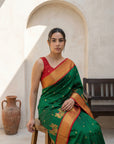 Premium Soft Silk Paithani Saree with Polka Motifs, Peacock Border and Traditional Pallu