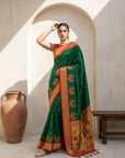 Premium Soft Silk Paithani Saree with Polka Motifs, Peacock Border and Traditional Pallu