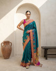 Premium Soft Silk Paithani Saree with Polka Motifs, Peacock Border and Traditional Pallu
