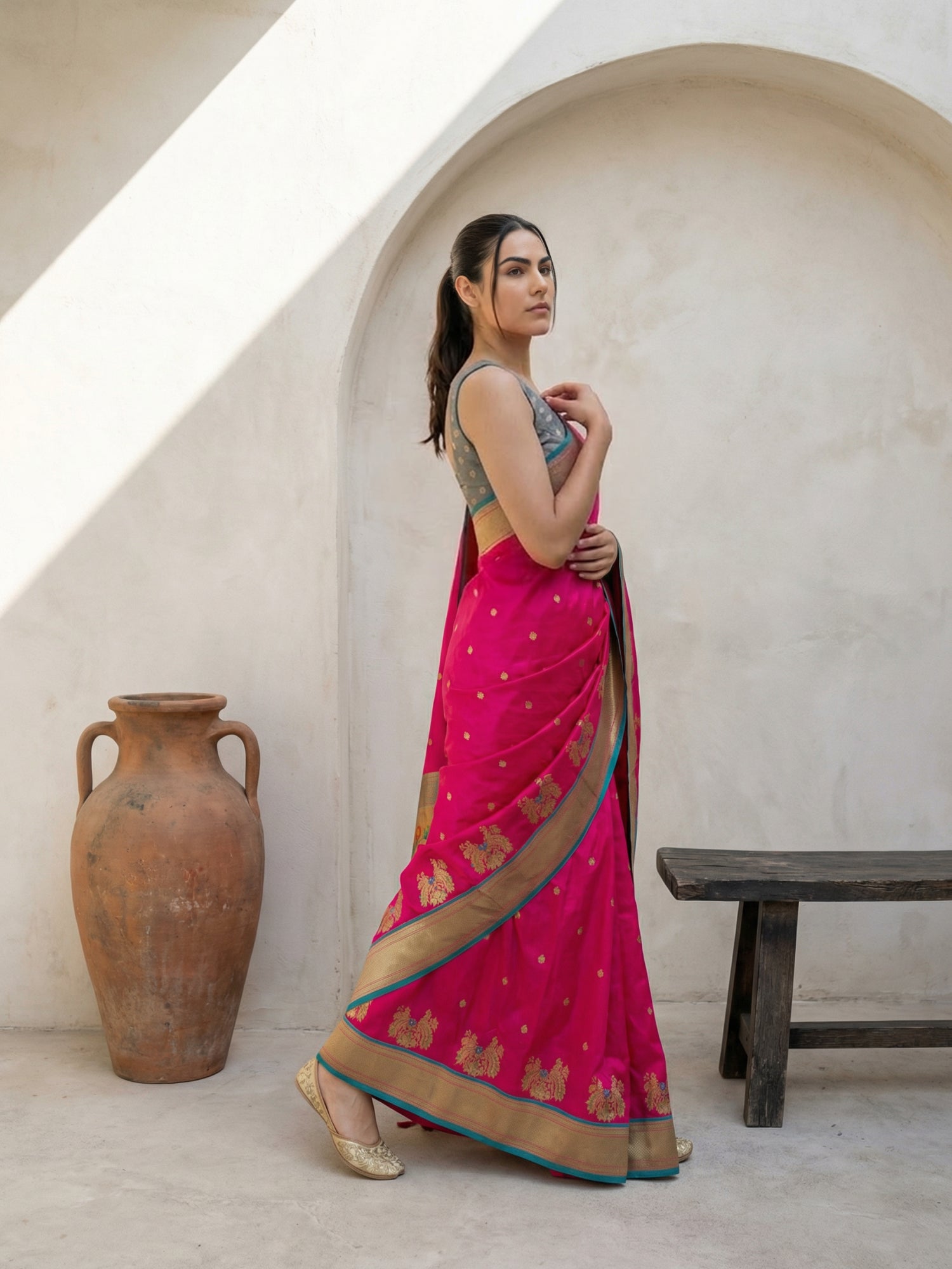 Premium Soft Silk Paithani Saree with Polka Motifs, Peacock Border and Traditional Pallu