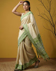 Handloom Soft Silk Saree with Zari Woven Motifs Contrast Traditional Border and Rich Pallu