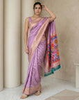 Fancy Pink Soft Silk Saree Gold Zari Floral Motifs Meenakari Sparrow Pallu Saree With Running Blouse